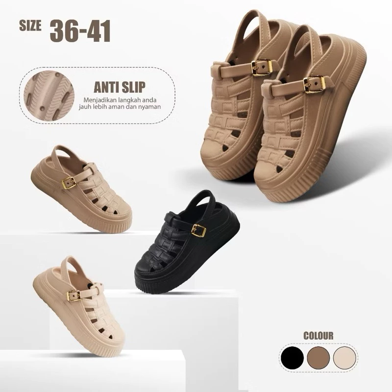 Sepatu Sandal Wanita Heels 8cm Model Anyam - Sendal Slip On Korea Premium