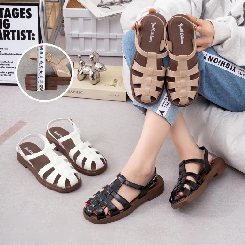 Sandal Wanita Heels Karet Glosy Elegan, Tali Belakang, Empuk Balance 3CM | Sepatu Sandal Cewek Kekinian