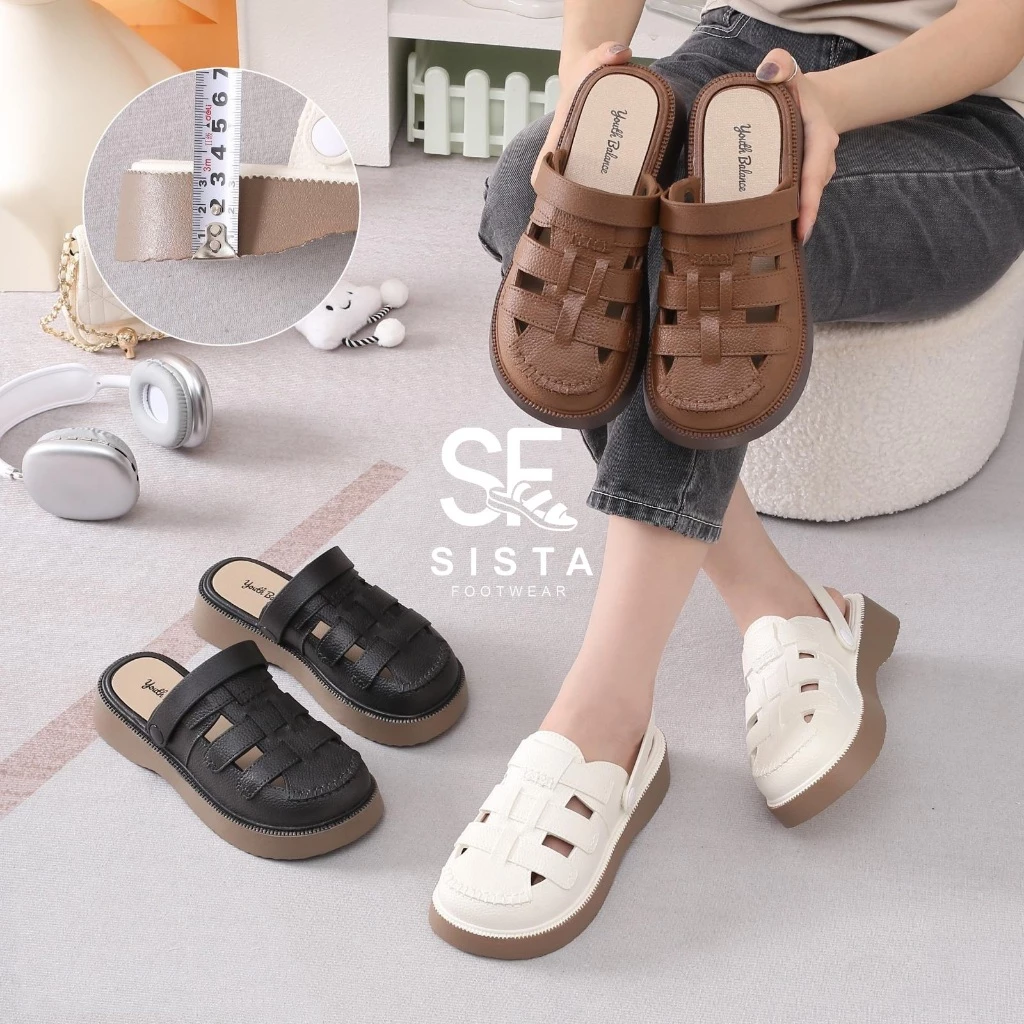 Sandal Wanita Mule Balance Motif Gladiator Elegan, Empuk, Tidak Licin | Sepatu Sandal Kekinian