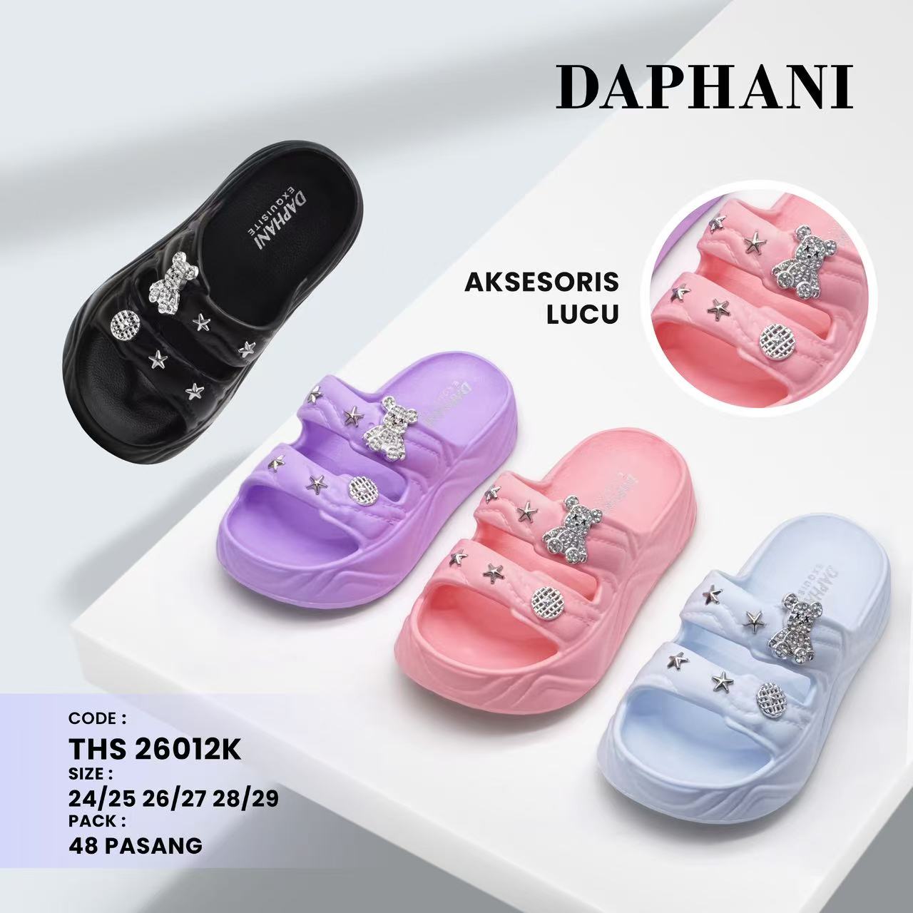 Sandal Slop Anak Tanggung Ban 2 Strip Aksesoris Lucu